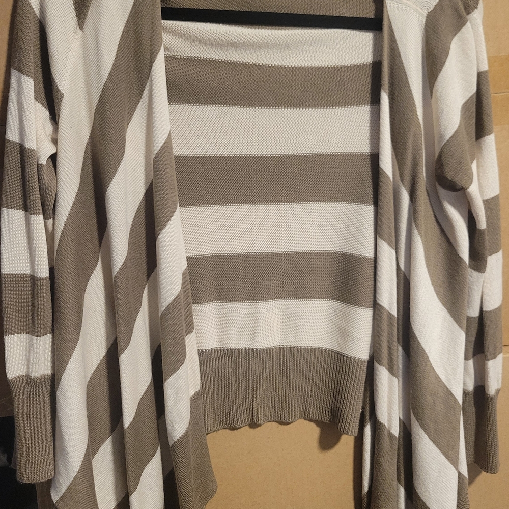 BCBG Maxazria Chic Striped Cardigan in Brown and Cream